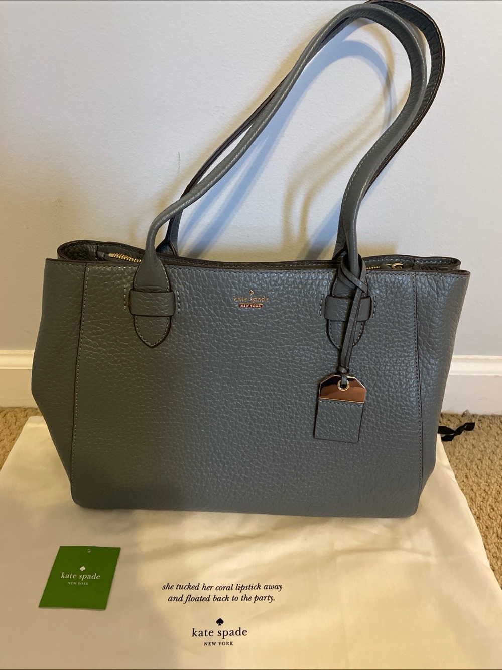 kate spade gray pebbled leather tote